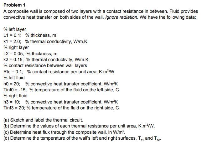 Problem 1 A composite wall is composed of two layers | Chegg.com