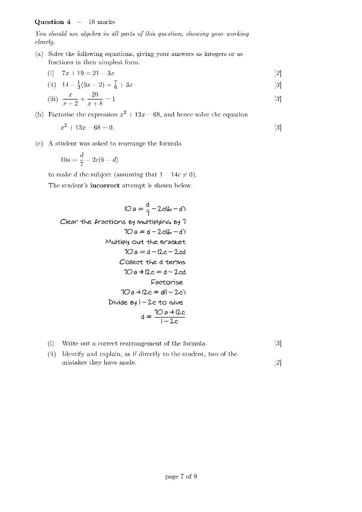 Solved Question 4 - 16 marks You should use algebru in all | Chegg.com
