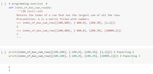 Solved # programning exercise 4 def index_of_max_sun_row(): | Chegg.com