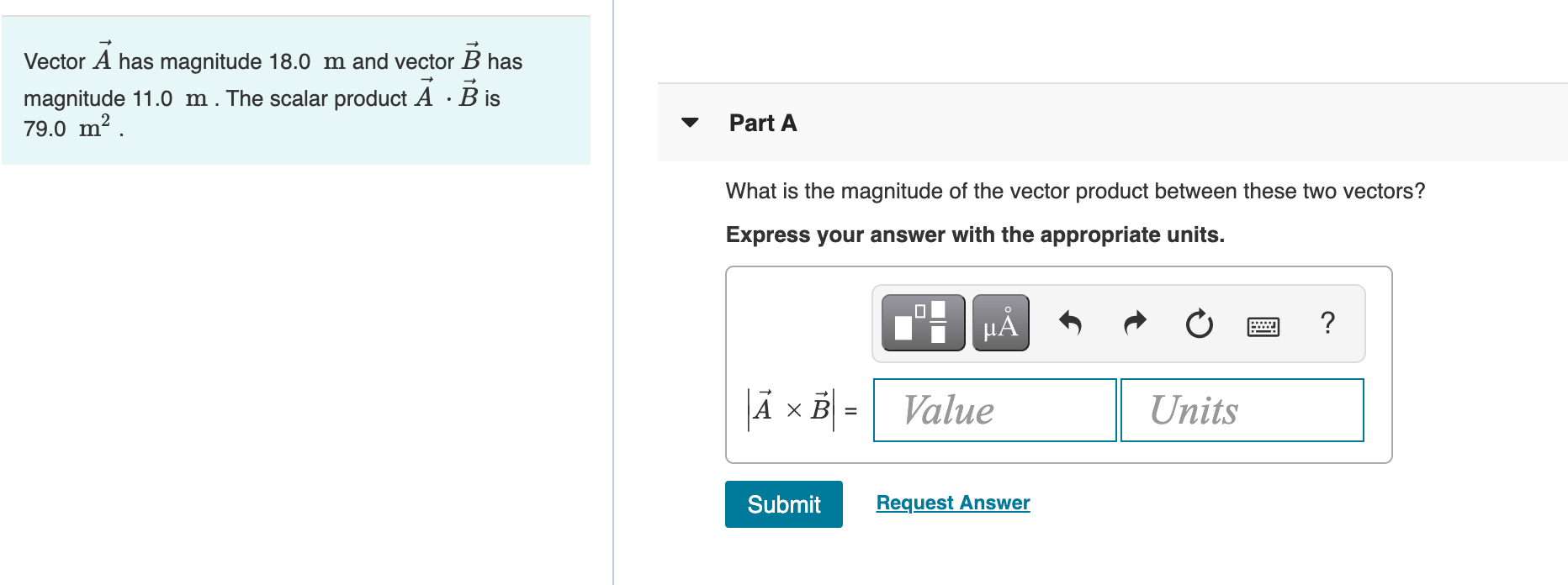 Solved Part A Given two vectors A = 4.40 î+ 7.70 Î and B = | Chegg.com