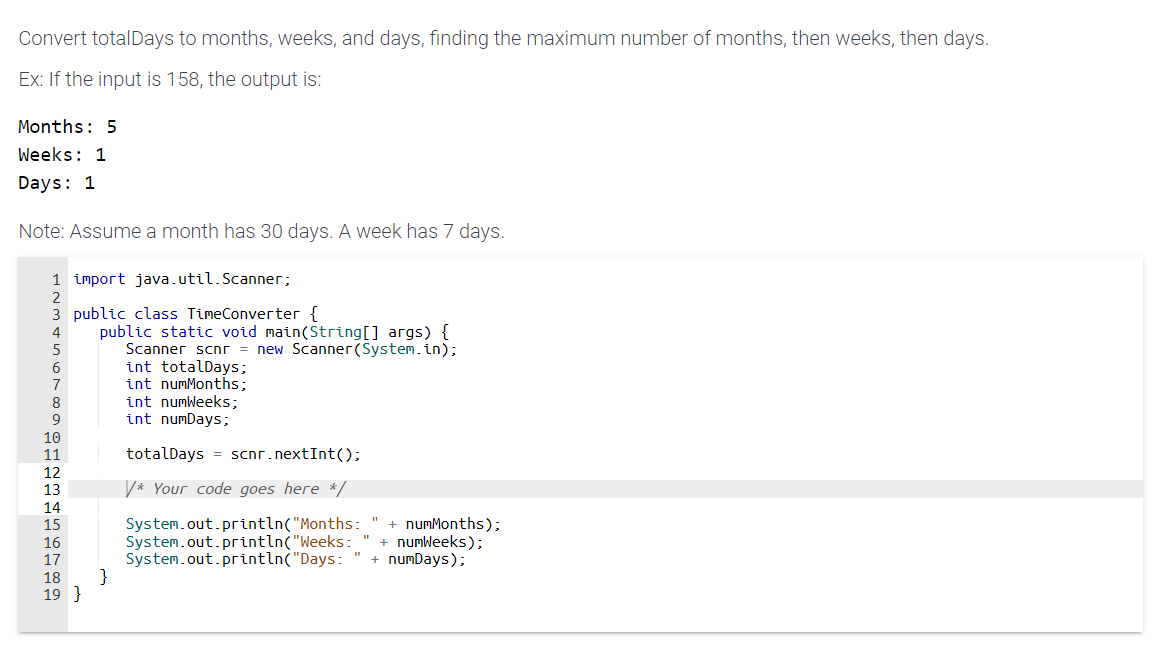 Solved convert totaldays to months weeks and days finding chegg
