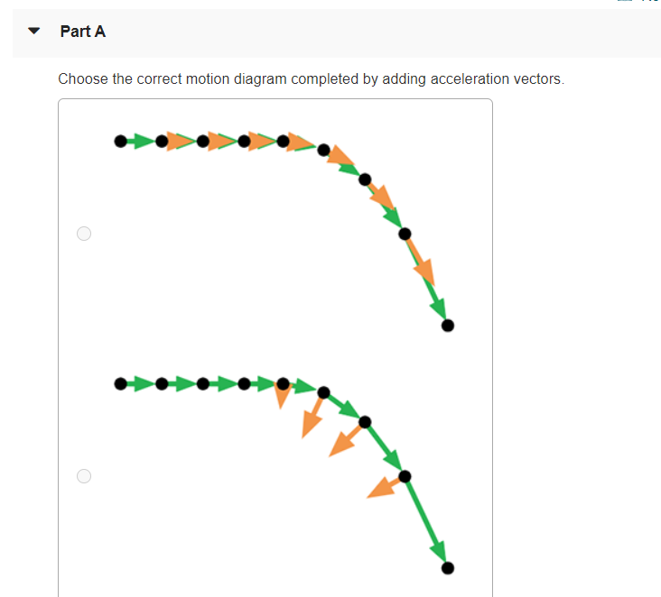 choose the correct motion diagram completed by adding acceleration