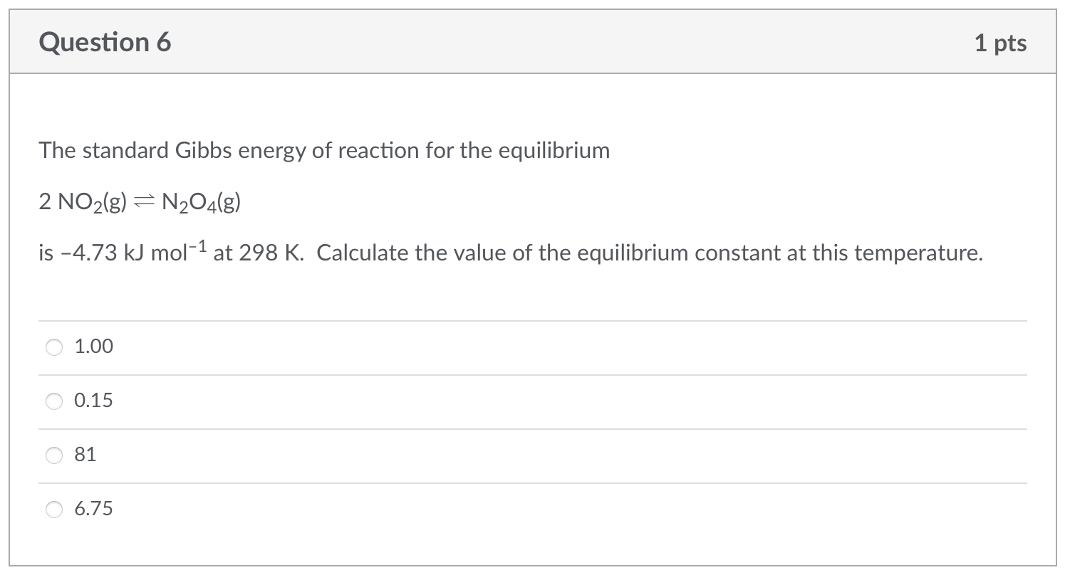 Solved The Standard Gibbs Energy Of Reaction For The 9964