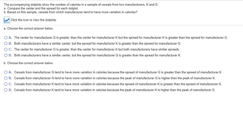 Solved The accompanying dotplots show the number of calories | Chegg.com