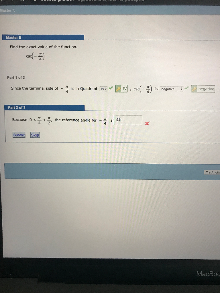 Solved Master it Master It Find the exact value of the | Chegg.com