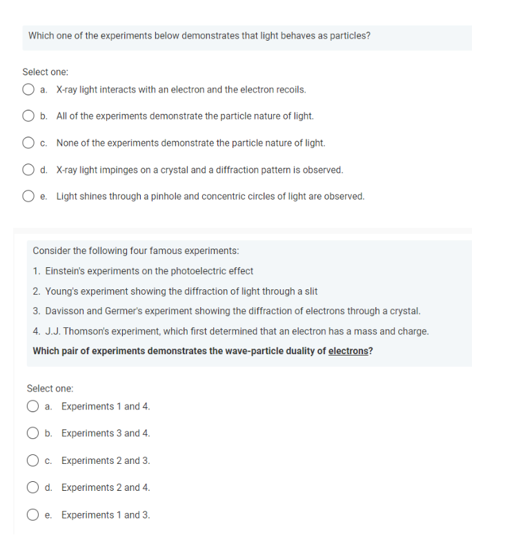 Solved Which one of the experiments below demonstrates that | Chegg.com