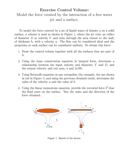 Exercise Control Volume:Model the force created by | Chegg.com