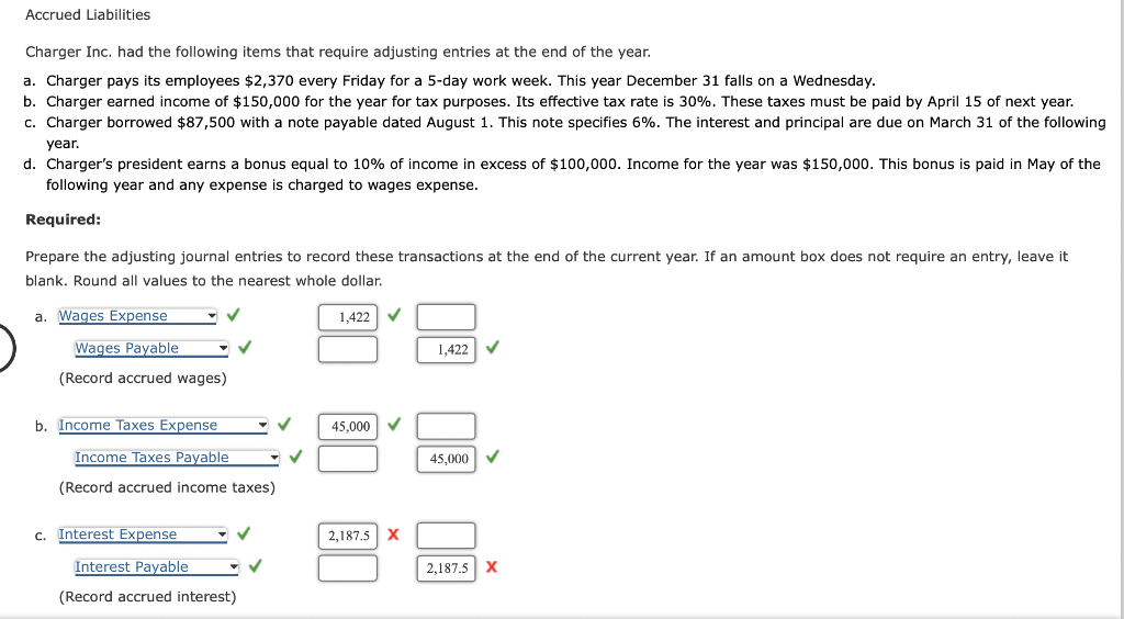 Solved Accrued Liabilities Charger Inc. had the following | Chegg.com