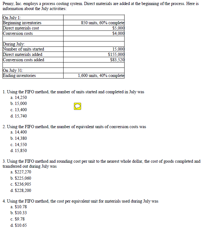 Solved Penny, Inc. employs a process costing system Direct