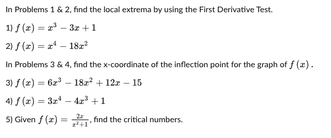Solved In Problems 1 & 2, find the local extrema by using | Chegg.com