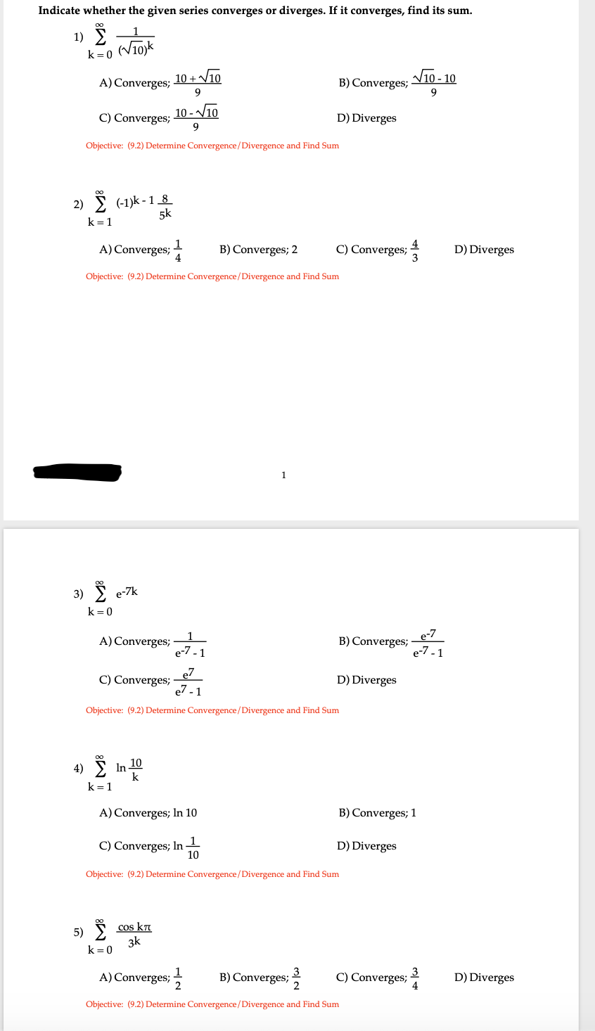 Solved Indicate Whether The Given Series Converges Or Div Chegg Com