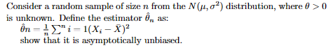 Solved Consider a random sample of size n from the N(μ,σ2) | Chegg.com