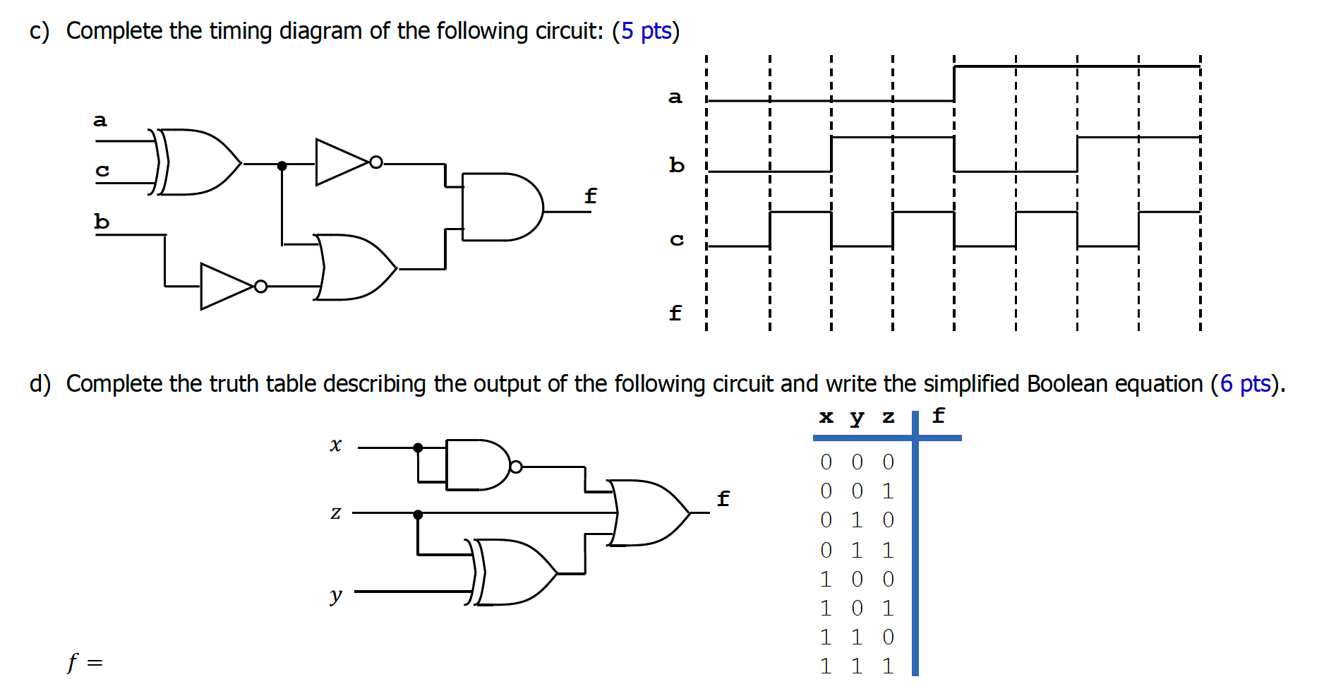 Solved c) Complete the timing diagram of the following | Chegg.com