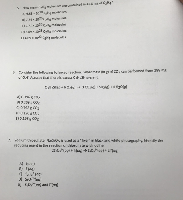 Solved 5. How many C2H4 molecules are contained in 45.8 mg Chegg