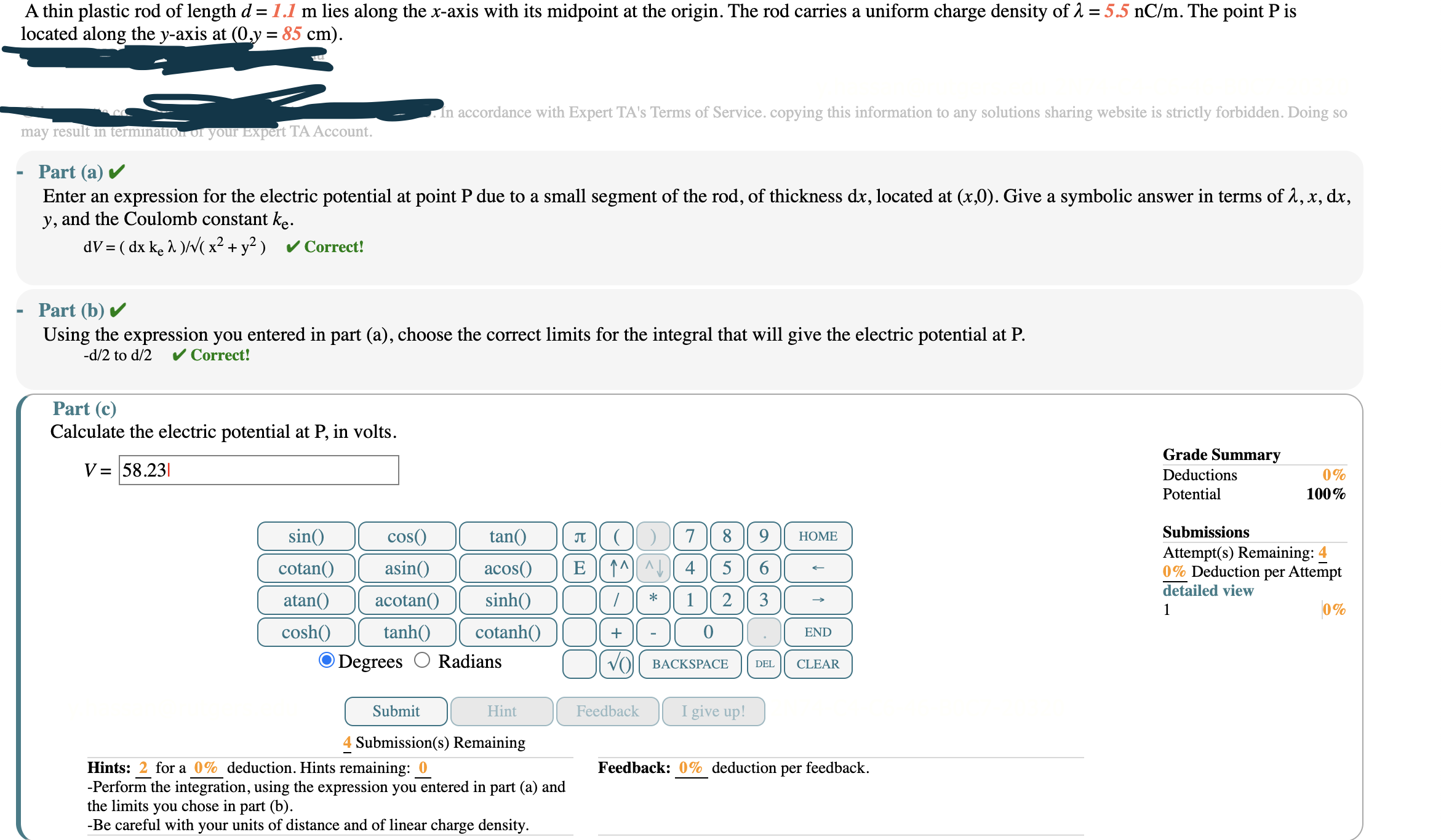 Part (a)Enter an expression for the electric