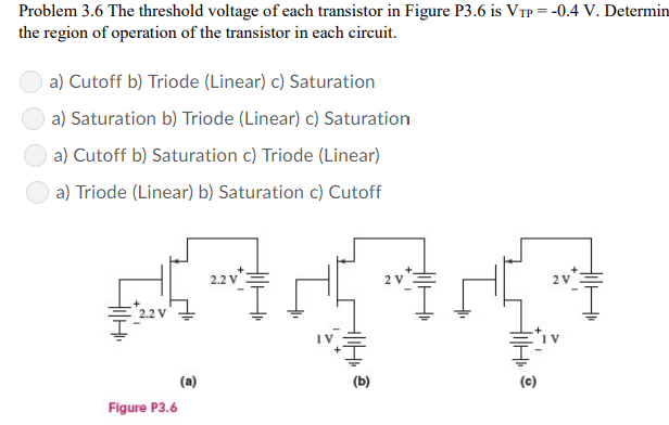 Solved Problem 3.6 The threshold voltage of each transistor | Chegg.com
