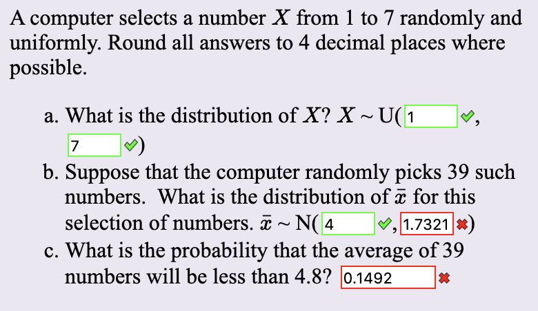 Solved A computer selects a number X from 1 to 7 randomly | Chegg.com