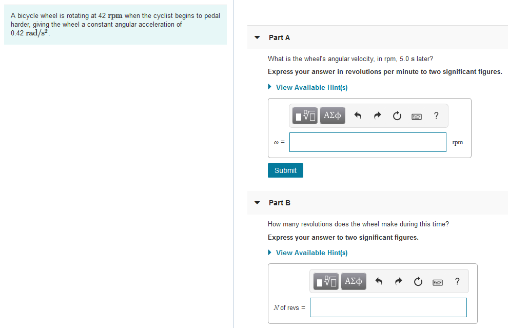 Solved A bicycle wheel is rotating at 42 rpm when the