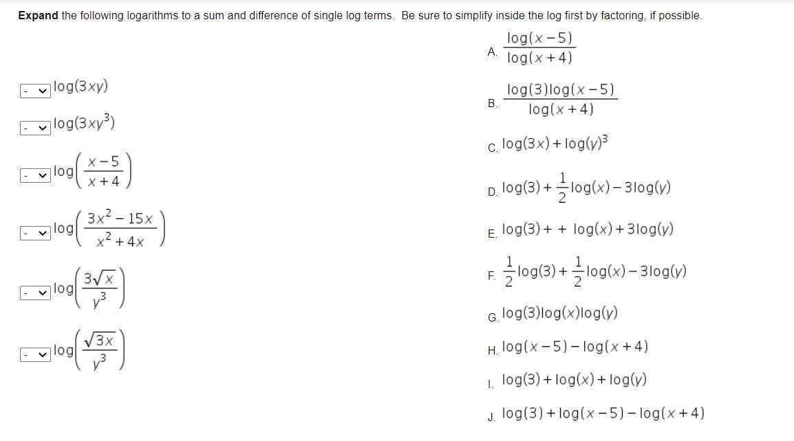 Solved Expand the following logarithms to a sum and | Chegg.com