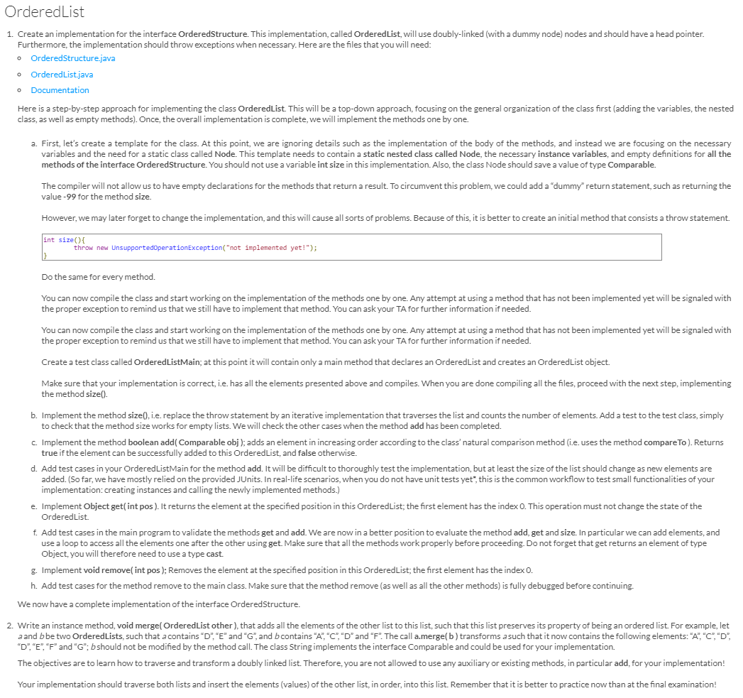 Solved /*** The interface OrderedStructure.** @author Marcel | Chegg.com
