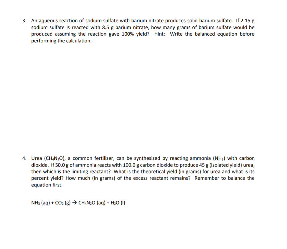 Solved 3. An aqueous reaction of sodium sulfate with barium | Chegg.com