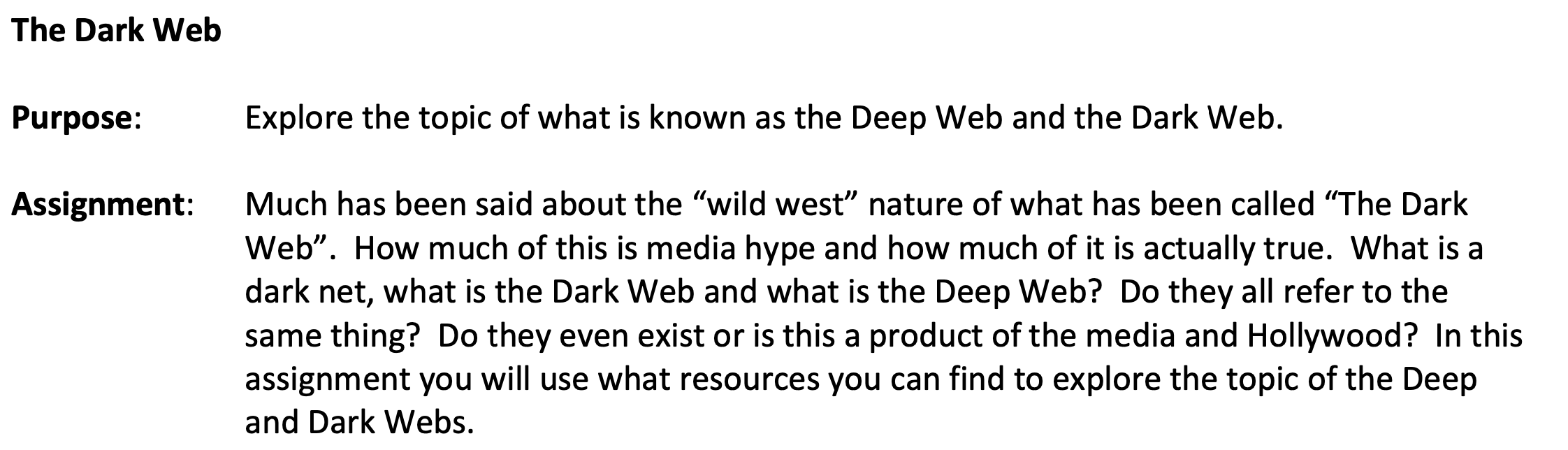 Solved The Dark Web Purpose: Explore the topic of what is | Chegg.com