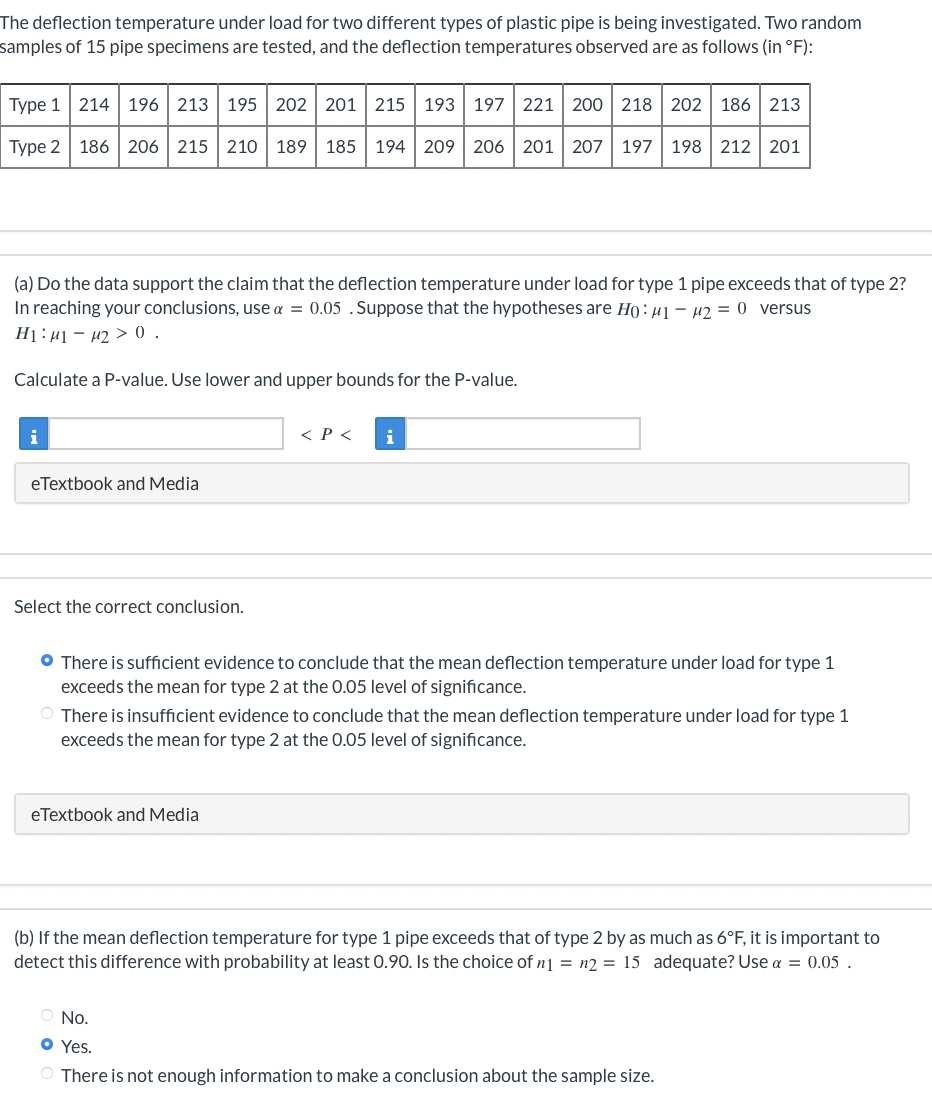 Solved The deflection temperature under load for two | Chegg.com