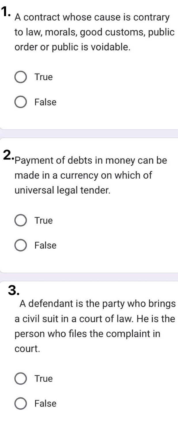 Solved 1. A contract whose cause is contrary to law, morals,