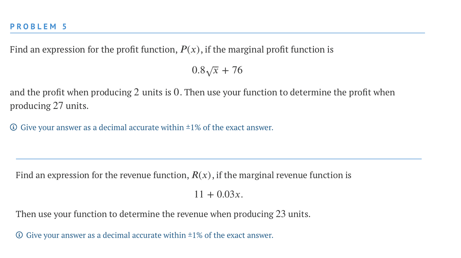 Solved PROBLEM 5 Find an expression for the profit function, | Chegg.com