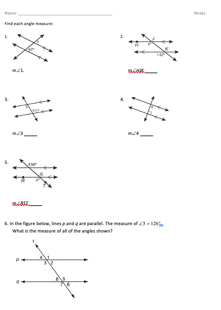 Solved Two Parallel Lines Cut by a Transversal t 1/2 4/3 5/6