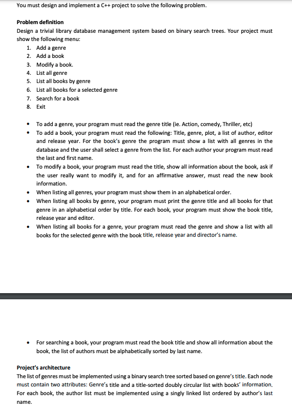 Solved You Must Design And Implement A C++ Project To Solve | Chegg.com