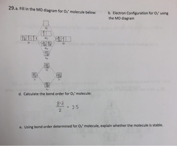 Solved 29.a. Fill in the MO diagram for O) molecule below: | Chegg.com
