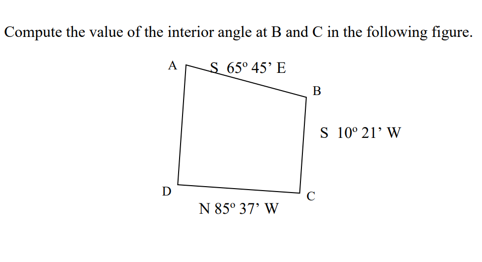 Solved Compute the value of the interior angle at B and C in | Chegg.com