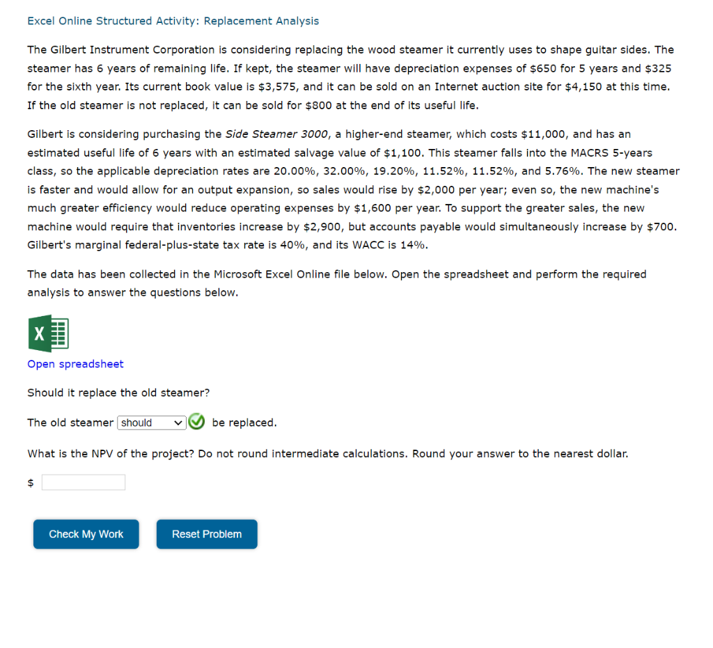 Solved Excel Online Structured Activity: Replacement | Chegg.com