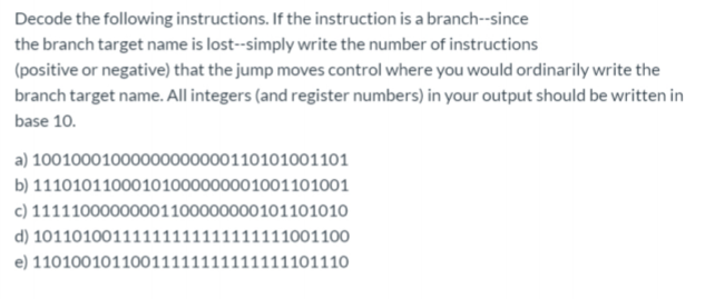 Solved Decode the following instructions. If the instruction | Chegg.com