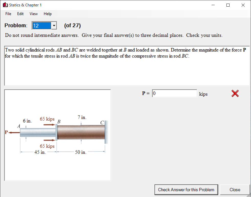 Solved Statics & Chapter 1 - х File Edit View Help Problem: | Chegg.com