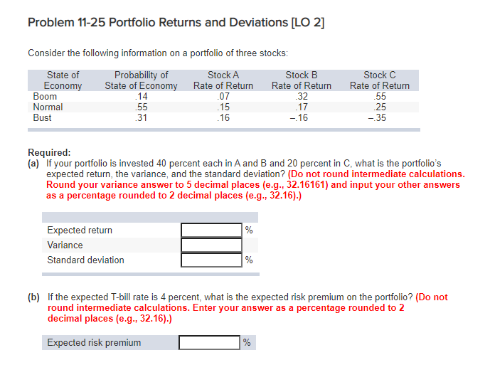 Solved Problem 11-25 Portfolio Returns And Deviations [LO 2] | Chegg.com