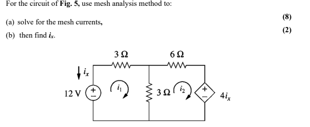 Solved For the circuit of Fig. 5, use mesh analysis method | Chegg.com