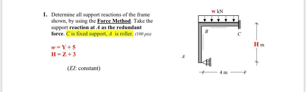Solved w kN 1. Determine all support reactions of the frame | Chegg.com