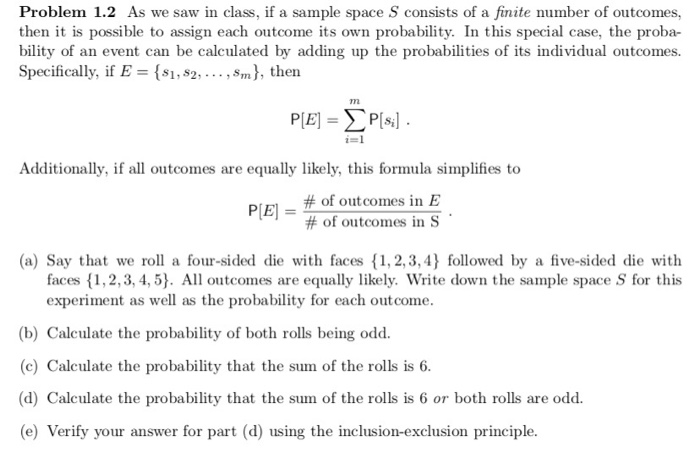 Solved Problem 1.2 As we saw in class, if a sample space S | Chegg.com