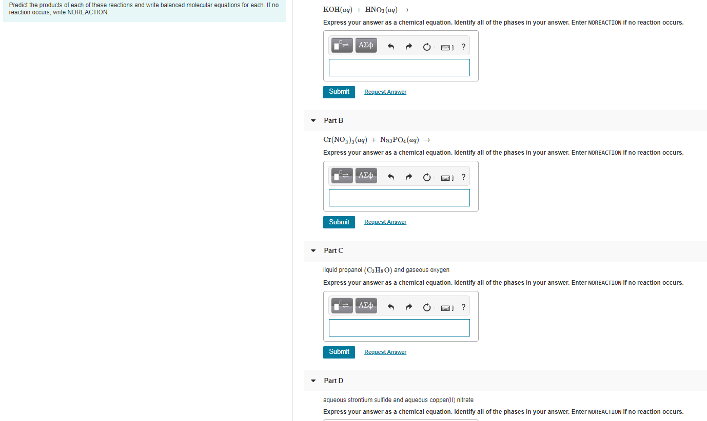 Solved Part A: KOH(aq)+HNO3(aq)→ Express your answer as a | Chegg.com