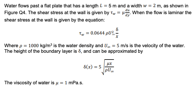 Solved Water flows past a flat plate that has a length L=5 m | Chegg.com