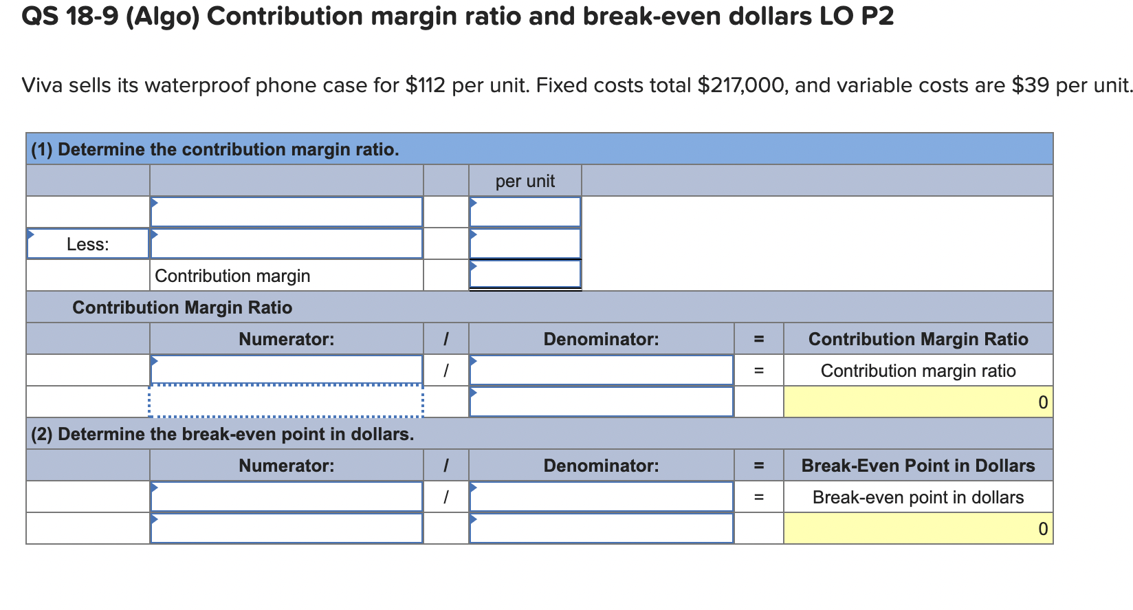 Solved QS 18-9 (Algo) Contribution Margin Ratio And | Chegg.com