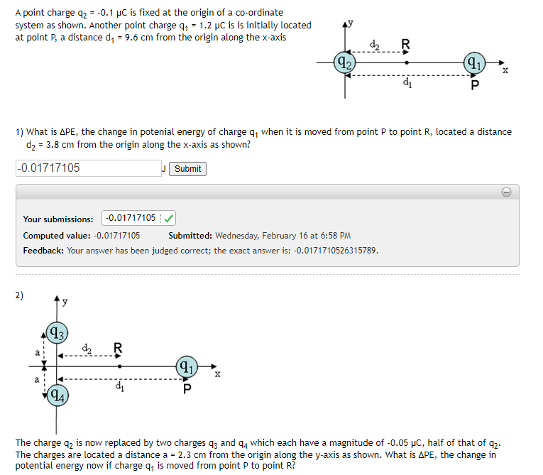 Solved A point charge 42 = -0.1 JC is fixed at the origin of | Chegg.com