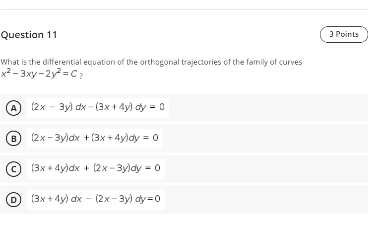Solved Question 11 3 Points What is the differential | Chegg.com