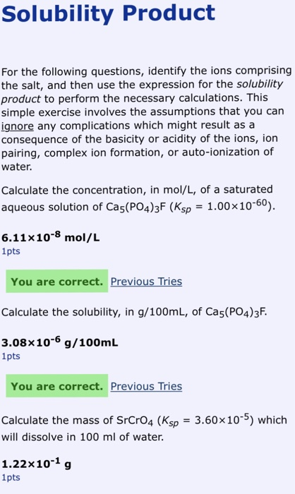 Solved Solubility Product For 3190