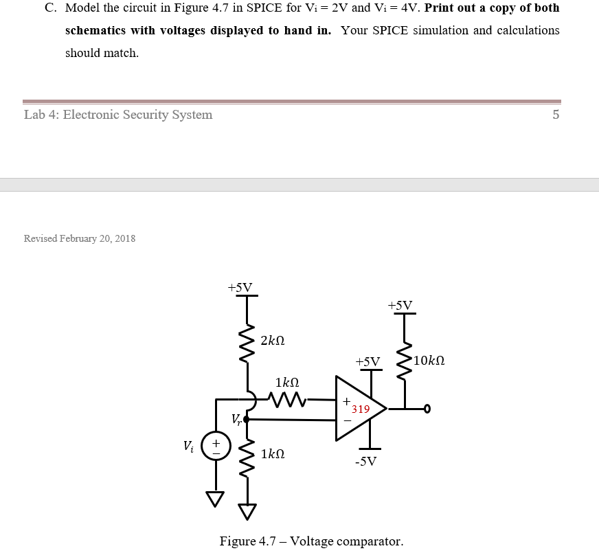 Solved C. Model the circuit in Figure 4.7 in SPICE for Vi = | Chegg.com