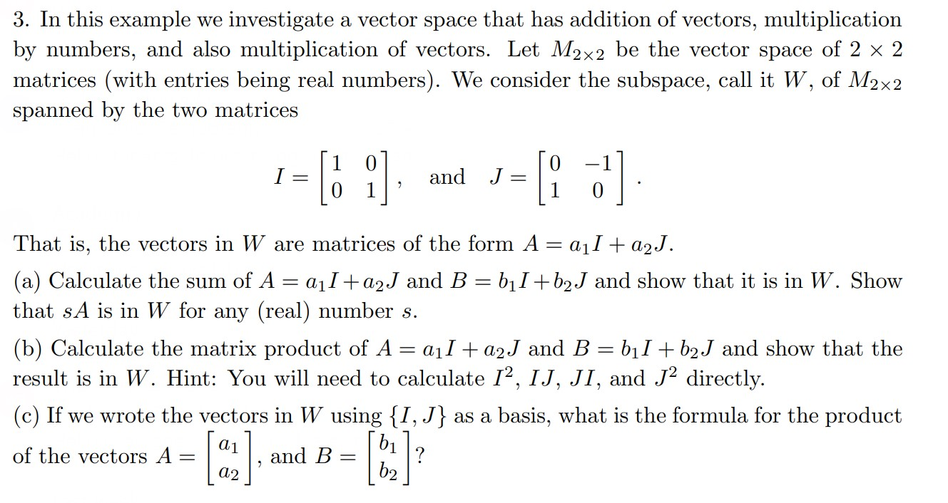 Solved 3. In this example we investigate a vector space that | Chegg.com
