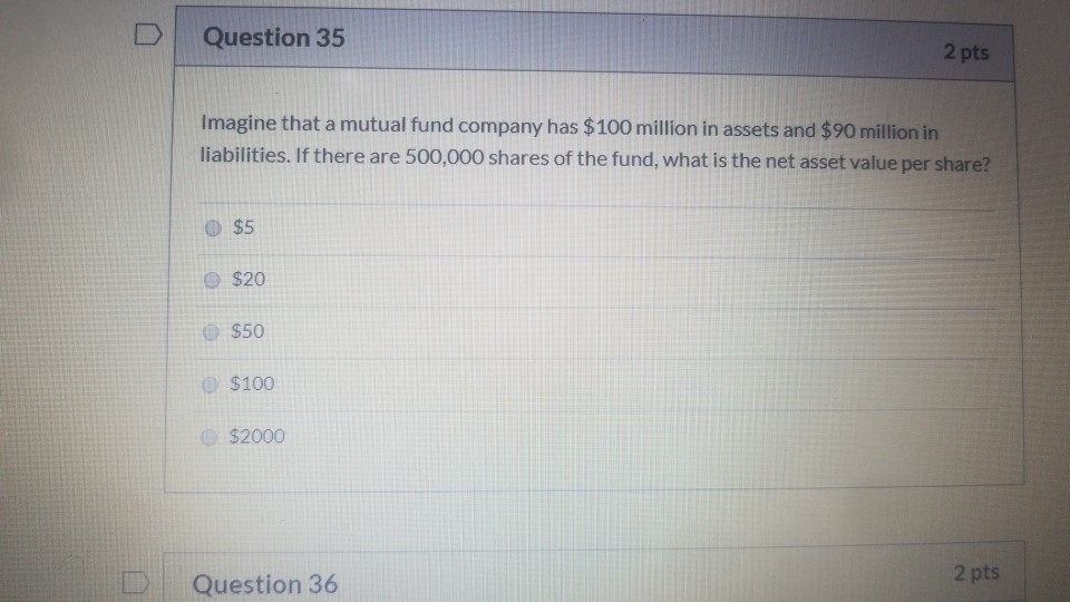 Solved Question 35 2 pts Imagine that a mutual fund company
