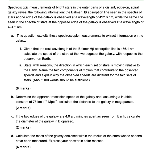Solved Spectroscopic measurements of bright stars in the | Chegg.com
